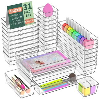 Radikor Schubladeneinsatz Schubladen Organizer -31 Stück Schminktisch Organizer in 4 Größen, Drawer Organizer, Make Up Organizer, Schubladen Ordnungssystem für Schreibtisch, Büro, Küchen, Bad