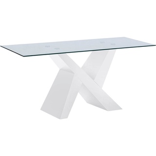 loft24 Esstisch Berta, Tischplatte aus Glas, Hochglanz Optik, Breite 160 cm weiß