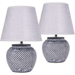 BRUBAKER Tischleuchte Nachttischlampe Grau, Ohne Leuchtmittel, Keramikfuß - moderne Tischlampe, Antik - Orientalisch grau
