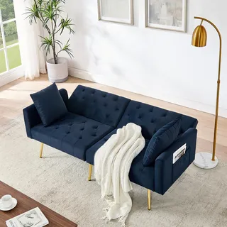Ball & Cast Klappsofa, kleines Schlafsofa mit Schlaffunktion aus Samtstoff, 3-Fach verstellbare Winkel, praktische Mini-Couch für Wohnungen und Wohnzimmer, Blau