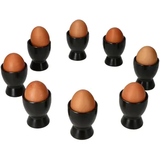 MamboCat Nero 8er Set Eierbecher schwarz I für 8 Personen I Matte runde Steingut-Eierbecher mit Fuß I Geschirr für das weiche oder Harte Frühstücksei beim Brunch & Buffet