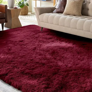 XSIVOD Flauschig Hochflor Teppich Weinrot, Waschbarer Teppich 160x230 Wohnzimmer Anti Rutsch Extra Große Teppiche Schlafzimmer Weich Moderne Teppiche Matte Teppichen für Kinderzimmer