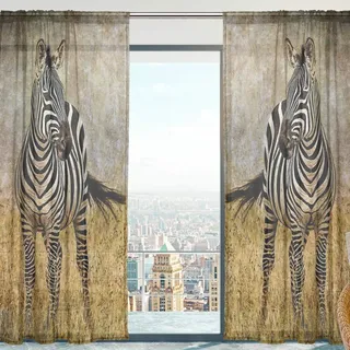 Mnsruu Tier Zebra Vorhang transparent Gardine 2 Stücke Gaze paarig schals Fensterschal Vorhänge für Wohnzimmer Schlafzimmer 213 cm x 140 cm(H x B) 2er-Set