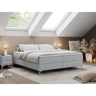 Boxspringbett ohne Kopfteil mit Bettkasten, Bett niedriges Kopfteil, Polsterbett ohne Kopfteil - LESS - 200x200 - Grau - H3 - Grau