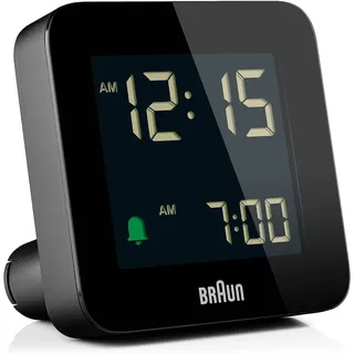 Braun Digitaler Wecker Schlummerfunktion, Negatives LC-Display, Schnelleinstellfunktion, Crescendo-Alarm in Schwarz, Modell BC09B.