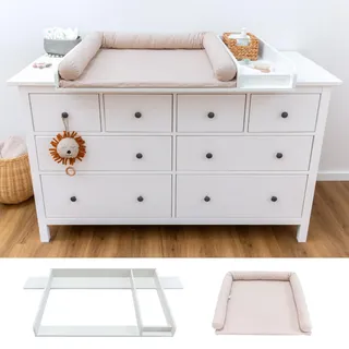LIMMALAND Wickelaufsatz Set für IKEA HEMNES – mit Aufsatz, Wickelauflage & Umrandung aus 100% Baumwolle (Pure Beige, 160 cm Aufsatz & Auflage)
