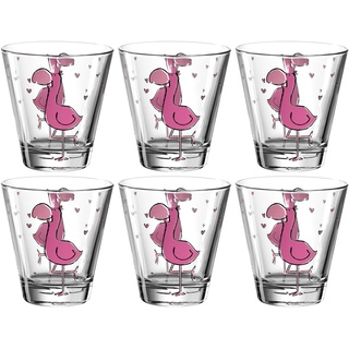 LEONARDO HOME 017904 Bambini Trinkglas 6-er Set, mit Flamingo Motiv, Kinder Becher, bunt, spülmaschinengeeignet, Glas