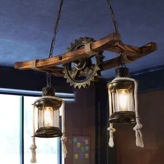 Pendelleuchte Holz deckenleuchte Vintage Retro Metal Hängelampe | Eiche Hängeleuchte Esszimmer pendellampe Rustikale Landhaus Leuchte Schlafzimmer kronleuchter Wohnzimmer Leuchte küchenlampe