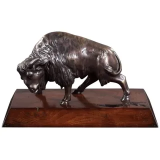 Casa Padrino Luxus Bison Bronzefigur Bronze / Braun 35 x 18 x H. 20 cm - Deko Figur mit Mahagoni Holzsockel