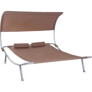 Outsunny Doppelliege Sonnenliege mit Dach rollbar Stahl  Braun   Aosom