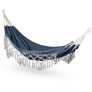Hängematte 200x150cm, bis 200 kg, Outdoor Doppelhängematte für 1-2 Personen, aus Baumwolle im Boho-Stil für Garten, Balkon, Terrasse, Atmungsaktiv Hängematte für Kinder und Erwachsene (Blau)