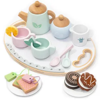 UMU® Holz Teeservice Spielset für Kinder – Tee Set mit Tablett, bunten Tassen, Teebeuteln u. v. m., Holzspielzeug & Kinderküche Zubehör, Teeparty Set ab 3 4 5 6 Jahren