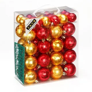 JACK Christbaumschmuck JACK by Inge 50x Kunststoff Kugeln Eislack Rot Gold Christbaumkugeln, inkl. Haken, Kugel-Set mit Eislackeffekt aus Kunststoff Ø 4+6cm goldfarben