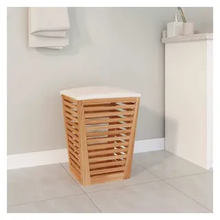 furnicato Badhocker mit Stauraum 40,5 x 40,5 x 56 cm aus Massivholz, Walnuss, Wäschekorb mit weichem Kissen und belüftetem Design für das Bad braun