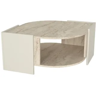 moebel17 Couchtisch Sofatisch Wohnzimmertisch Tisch fürs Wohnzimmer, Holz, Beige mit Granit Optik, glänzende Tischplatte, großes Ablagefach, viel Stauraum, Designertisch, 75 x 40 x 75 cm 2529
