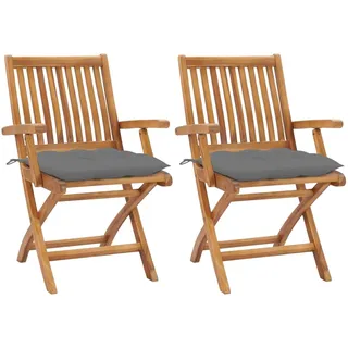 vidaXL Gartenstühle 2 Stk. mit Grauen Kissen Massivholz Teak