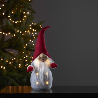 LED Stoff Wichtel mit M√otze - Weihnachtsmann - 6 warmwei√üe LED - H: 40cm - Batterie - rot