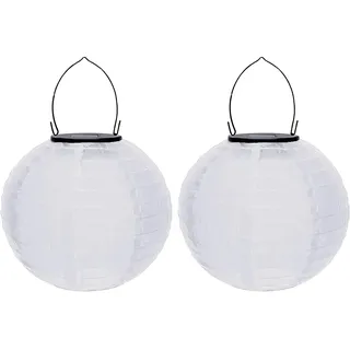 Yeehliny Solar Lampions Außen Wetterfest Solar LED Laterne Wasserdicht Nylon Garten Laterne Solarlaterne für außen Hängend Solarlampiongs Runder Lampenschirm Garten Deko Außendeko (20cm/2PCS/Weiß)