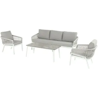 Hartman Lounge-Set Gartenmöbel-Set Sitzgruppe Rosalie Sofa Set, Aluminium weiß, Bezug und Rope hellgrau