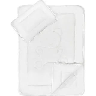 Kinder 4-Jahreszeiten Bettdecke 100x135 cm – Sommer- & Übergangsdecke kombinierbar – Bärchensteppung – OEKO-TEX – waschbar 95 °C - Weiß