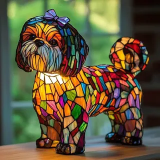 GRFFZX Boxer Do g Lamp Corgi Lam p Pug Lamp Shih Tzu Lamps Schnauzer Lam p Dachshund Lamps Stained Glass Dogs La m p, Dog Series Art Night Light (Shih Tzu Lamp)