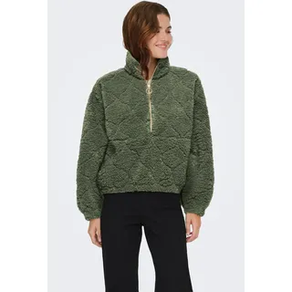 Only Sweatjacke "ONLXENA L/S TEDDY BOX SWT", Damen, Gr. XS, grün (rifle grün), Plüsch, Obermaterial: 100% Polyester, unifarben, weit, Sweatjacken Sweatjacke