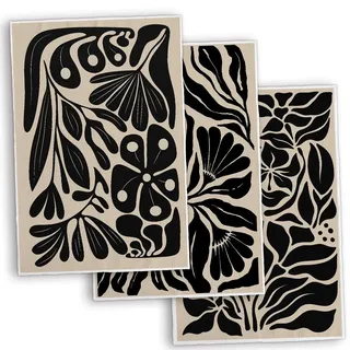 TNUW Boho Floral Küchentücher, 40,6 x 61 cm, 3 Stück, Schwarze Florale Handtücher für Küche, Badezimmer, Boho, abstrakte Blume, Geschirrtücher