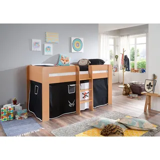 RELITA Hochbett Andi 90 x 200 cm Buche dekor natur pirat schwarz