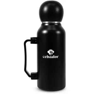 Cebador Thermosflasche YerbaGo 3in1 für Mate Tee 1.3L Schwarz - Isolierflasche mit Mate Becher & Edelstahl Bombilla - Doppelwandig Vakuumisoliert Hält Warm - Integriertes Fach für Yerba Mate