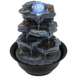 COSTWAY Zimmerbrunnen, Tischbrunnen mit LED Beleuchtung,Pumpe&rollender Kugel,Wasserbrunnen Stein Optik Ø21,5cm Höhe26cm Springbrunnen,Tischdekor... - Schwarz