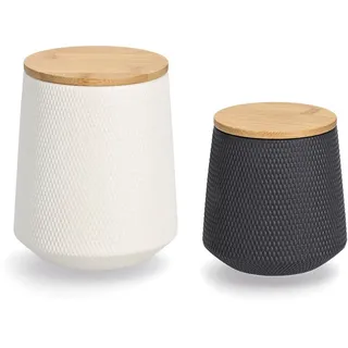 Zeller Present Vorratsdose, Bambus, Keramik, (Set, 2-tlg., 580ml, Ø 11 x 11,4 cm, 1080ml, Ø 13 x 15,4 cm), edles Design, Bambus/Keramik, 580/1080 ml schwarz|weiß