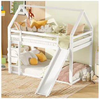 HAUSS SPOLE Etagenbett Kinderbett Hochbett Stockbett Hausbett (Grau, 90x200cm, mit Rutsche und Leiter)