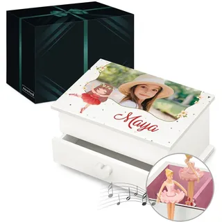 Maverton personalisierte Musik Schmuckdose mit Aufzieh-Spieluhr - Schmuckkästchen Ballerina - Musikspieldose für Mädchen zur Geburt - zum Geburtstag - zu Weihnachten - mit Schublade - Balletttänzerin