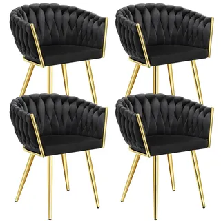 Tectake Esszimmerstuhl Astano Samt schwarz/gold 4er Set