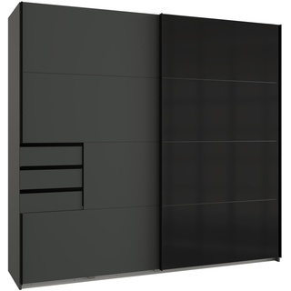 Schwebetürenschrank - graphit-schwarz - 3 Schubkästen - 225 cm