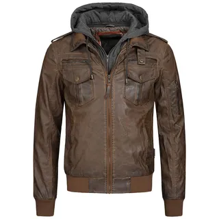 Indicode Herren Aaron Lederjacke mit abnehmbarer Kapuze | Kunstlederjacke Übergangsjacke - M