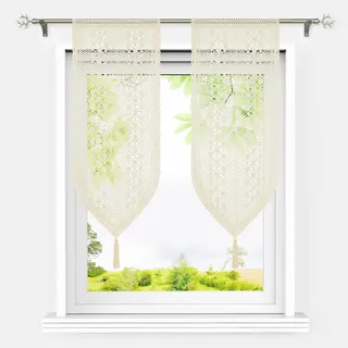 HeichkelL Häkelspitze Scheibengardinen Bistrogardine Landhausstil Tunnelzug Vorhänge 2 Teilig Blickdicht Gehäkelte Kurzstores Beige#1 BxH 40x60 cm