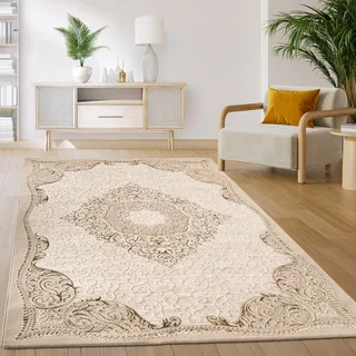 Paco Home Teppich Wohnzimmer Schlafzimmer Kurzflor Vintage Orientalisch Abstraktes Muster Modern Beige, Grösse:240x340 cm