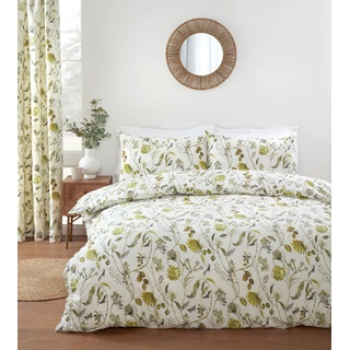 Prestigious Textiles Sundour Grove Bettbezug-Set mit Blumen- und Schmetterlings-Design, Fenchelgrün auf natürlichem Hintergrund, Super-Kingsize-Bett Grove