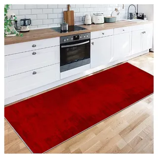 Siunwdiy Korridor Teppich,Läufer Teppich Rot- Moderne Muster rutschfest waschbar - Mikrofaser Teppiche Läufer für Flur Badezimmer Wohnzimmer Bettläufer Küchenteppiche Läufer,Rot,60x160cm