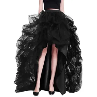 Sawmew Damen Asymmetrisch Langer Tüllrock A Linie Elastischer Hoher Bund Midirock Damen Mesh Großer Saum Langer Rock Elegant Midi Maxi Lange Rock