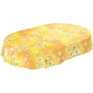 ANRO Wachstuchtischdecke Kamille Oval 200 x 140 cm Gelb