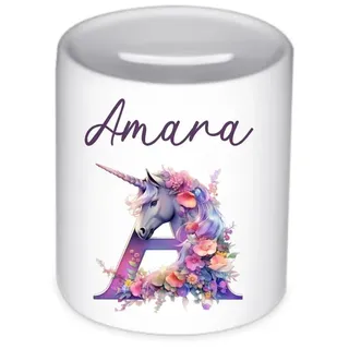 Manufaktur Liebevoll Einhorn Spardose personalisiert Taufe Geschenk Geburt Babygeschenk Personalisierte Kinder Spardose Pferd Baby Mädchen Sparschwein Geldgeschenk (Einhorn Buchstabe)