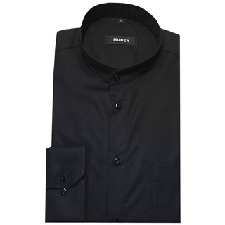 Huber Hemden Langarmhemd HU-9008 Stehkragen, Knopfleiste, Regular Fit - gerader Schnitt, Made in EU schwarz 6XL (53-54)