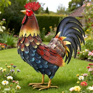 chisheen Hahn-Deko Gartenstatue, Hahn-Skulptur aus Metall für den Außenbereich, Gartendeko-Figur