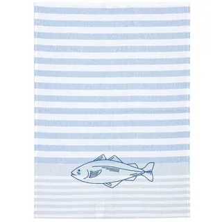 Grubentuch Geschirrtuch von Grubentuch aus der Mare Kollektion - Seelachs, Motiv bestickt, 55% Leinen, 45% Baumwolle blau