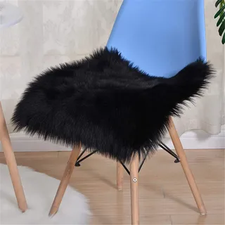 SWECOMZE Plüsch Stuhlkissen Faux Lammfell Sitzkissen Bürostuhlkissen Schülermatte, Als Faux Bett-Vorleger oder Matte für Stuhl Sofa (Schwarz,60 * 60 cm)