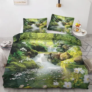 Generisch Naturmotiv Deko - Winter Bettwäsche 135x200 Naturmotiv, Wald Landschaft Bettbezug 135 x 200 2er Set mit 1 Kissenbezug 80x80, Weiche Mikrofaser Winterbettwäsche mit Reißverschluss I#&284