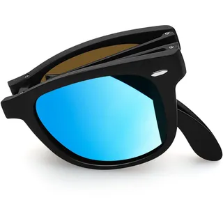 Joopin Klassische Faltbare Sonnenbrille Herren Polarisiert Retro Rechteckige klappbare Sonnenbrille Damen Eckig UV400 Stylisch Sunglasses Woman Men für Reisen Fahren Outdoor (Blau) - Einheitsgröße