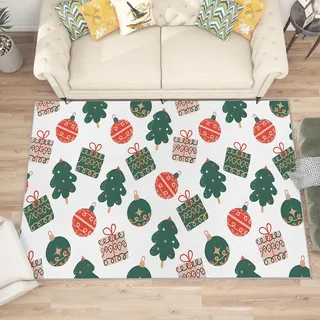 AUWUUA Weihnachten Badematte 70x120cm Kinder süße Weihnachtsbaum Waschbarer Kurzflor-Teppich Wohnzimmer, Cartoon Modern Anti-Rutsch Fußmatten für Jungen Mädchen Teens Schlafzimmerdekoration